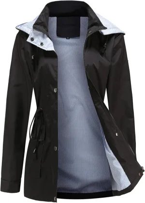 DOSLAVIDA Raincoat For Women Lightweight Waterproof Rain Jacket Hooded Windbreaker Casual Trench Coat With Pockets