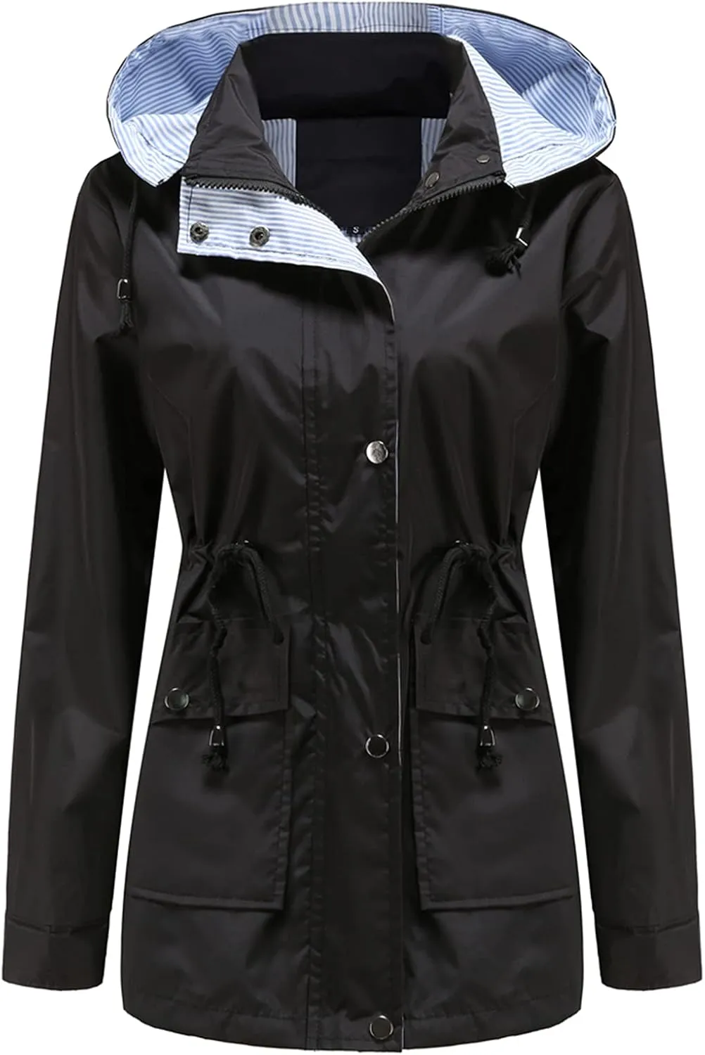 DOSLAVIDA Raincoat For Women Lightweight Waterproof Rain Jacket Hooded Windbreaker Casual Trench Coat With Pockets