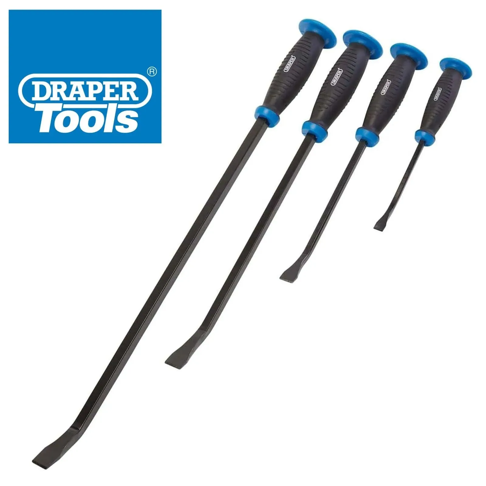 Draper 08559 Pry Bar Set 4pc Wrecking Crow Bars Pound Thru Soft Grip Hand Guards