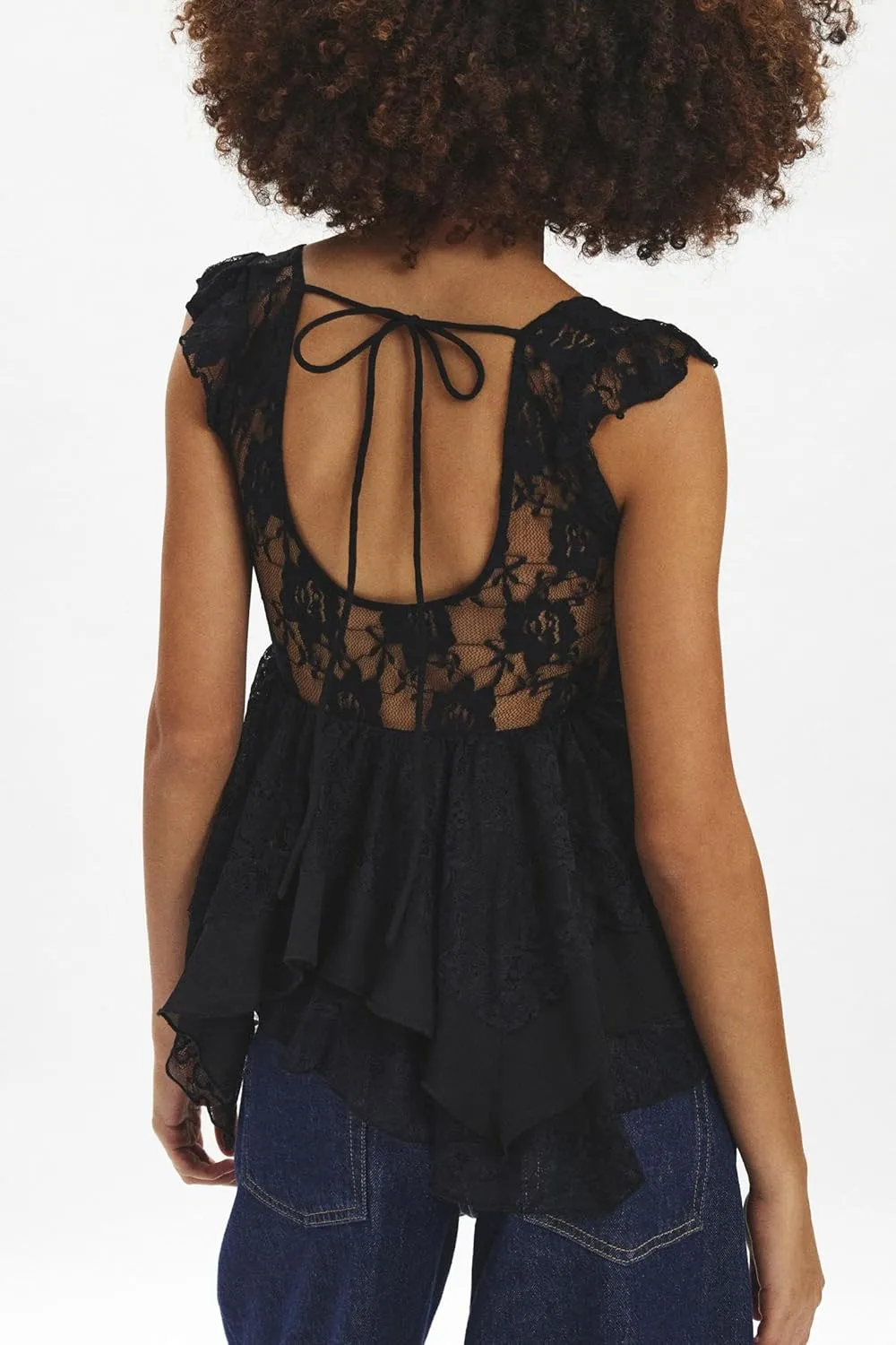 DSORVICD Women Y2k Ruffle Tank Top Coquette Lace Patchwork Tie Sleeveless Cami Top Summer Going Out Top Camisole Fairy