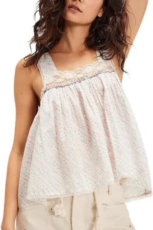 DSORVICD Women Y2k Ruffle Tank Top Coquette Lace Patchwork Tie Sleeveless Cami Top Summer Going Out Top Camisole Fairy
