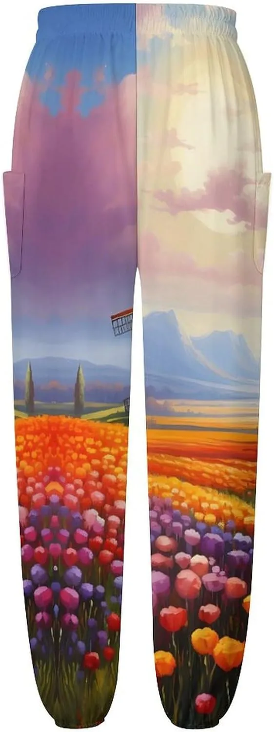 Dutch Windmills Tulips Women's Harem Pants Lightweight Yoga Pants Beach Pants Dance Trousers with Pockets