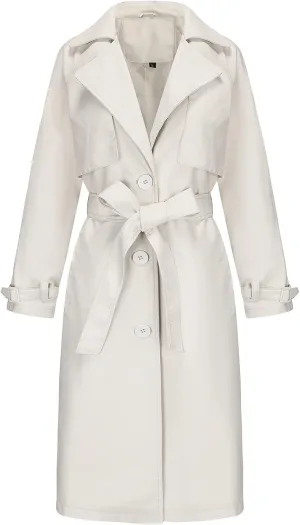 ebossy Women's Faux Leather Long PU Jacket Button Down Windproof Oversized Trench Coat with Belt