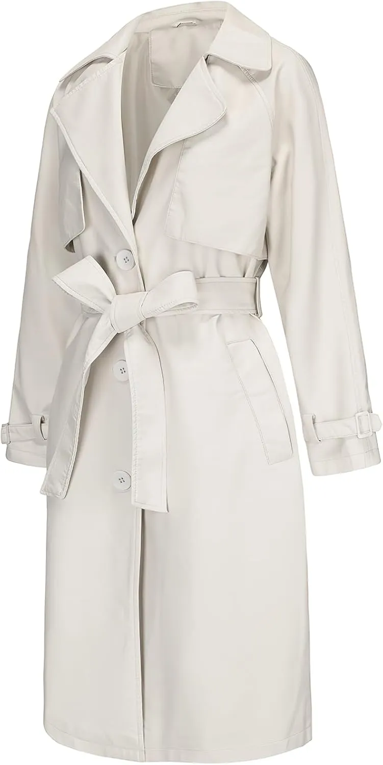 ebossy Women's Faux Leather Long PU Jacket Button Down Windproof Oversized Trench Coat with Belt