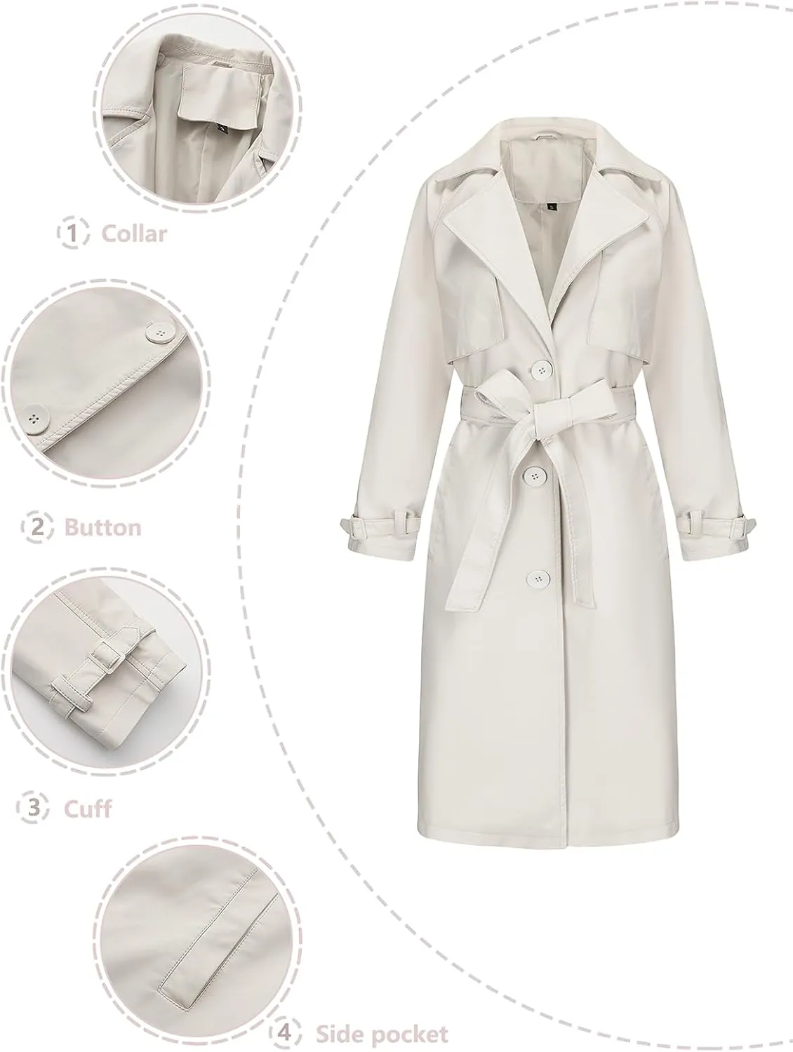 ebossy Women's Faux Leather Long PU Jacket Button Down Windproof Oversized Trench Coat with Belt