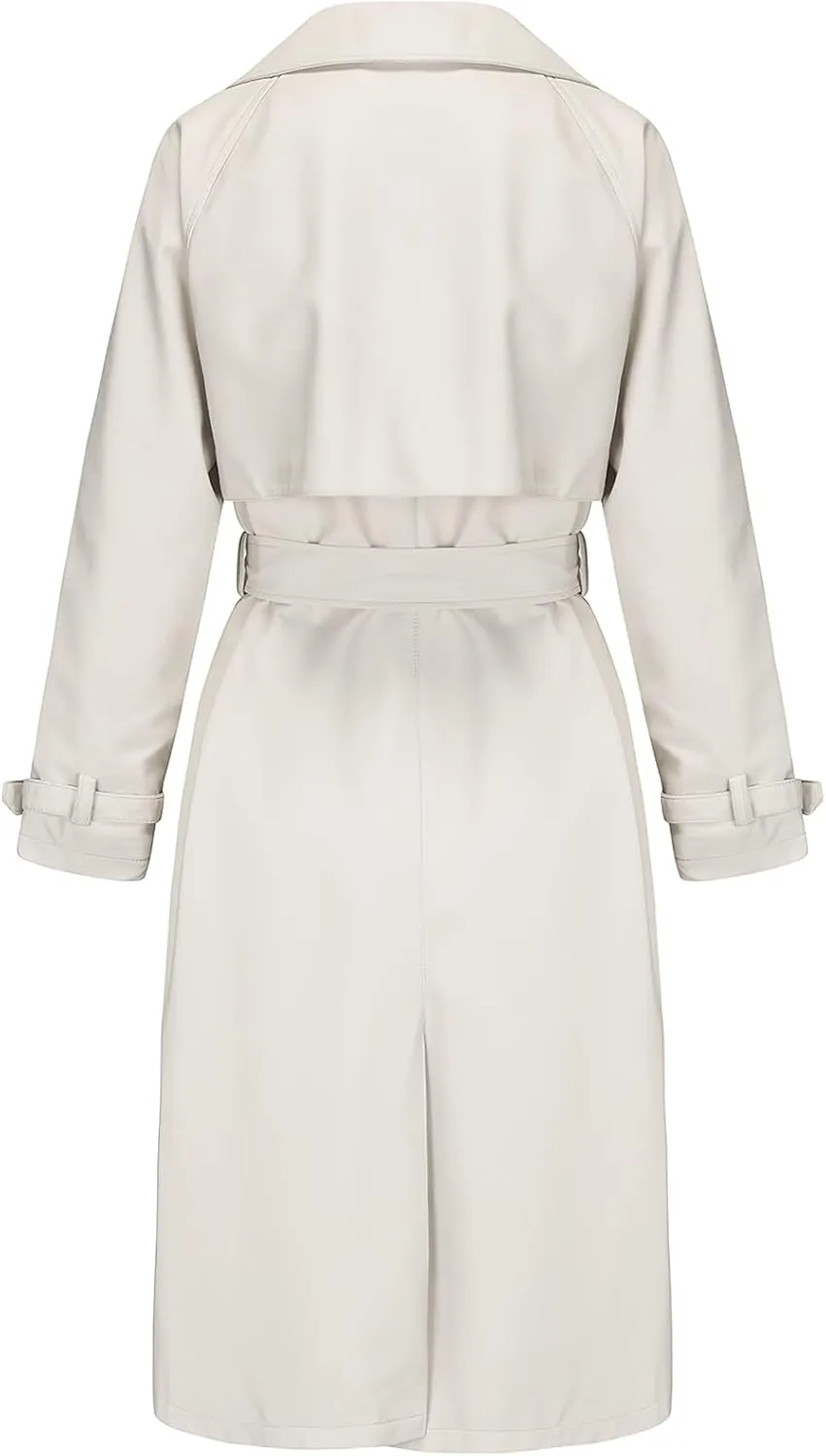 ebossy Women's Faux Leather Long PU Jacket Button Down Windproof Oversized Trench Coat with Belt