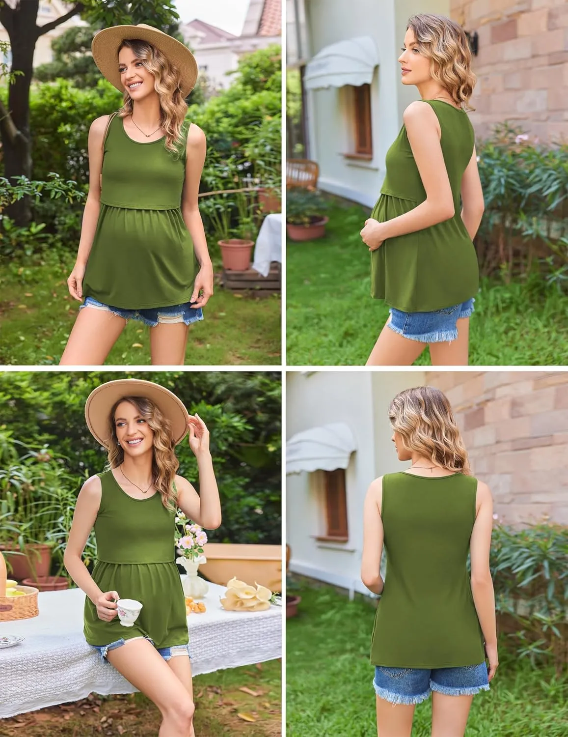 Ekouaer Women's Maternity Nursing Tank Tops Sleeveless Scoop Neck Breastfeeding Shirt 3 Pack Double Layer Pregnancy Clothes