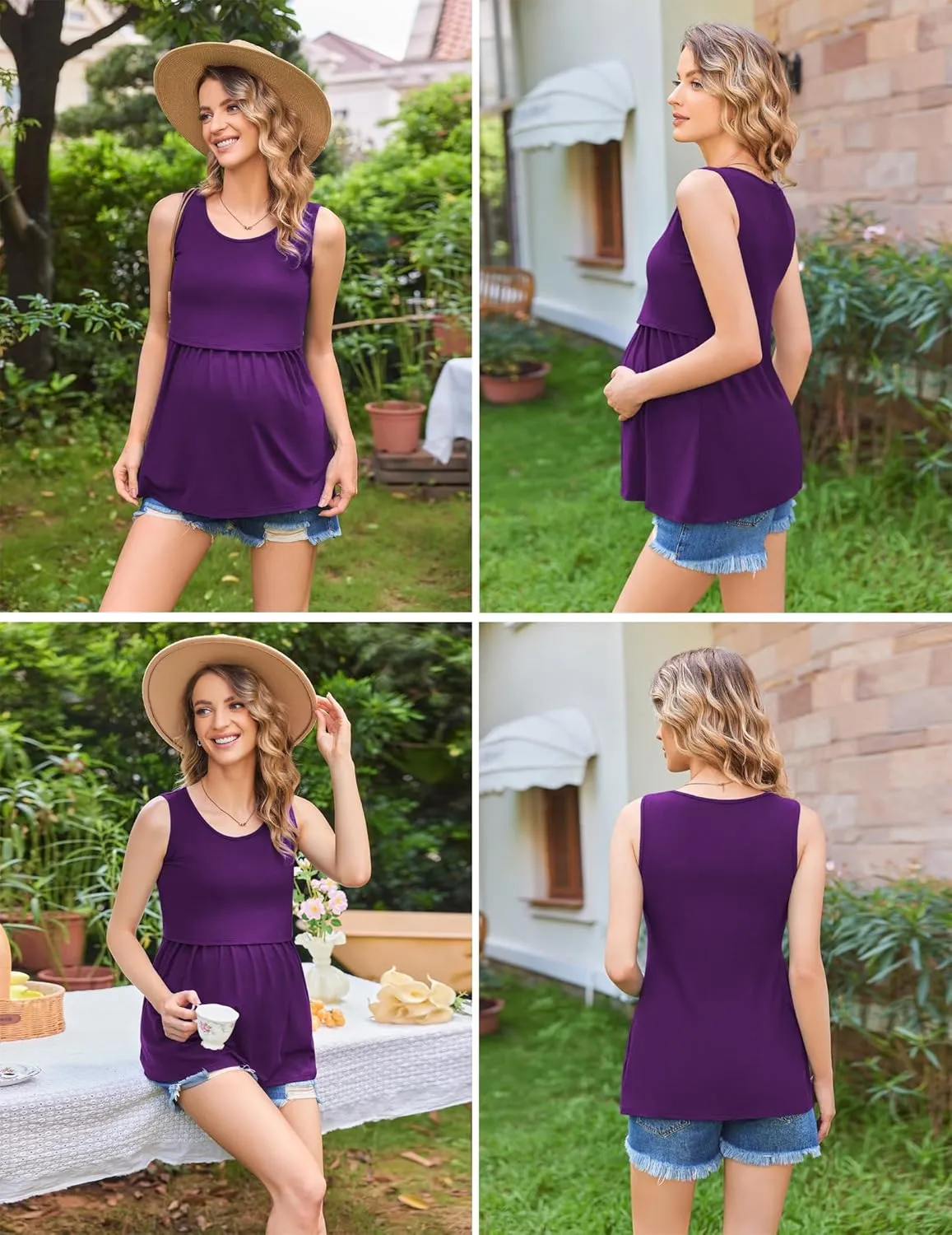 Ekouaer Women's Maternity Nursing Tank Tops Sleeveless Scoop Neck Breastfeeding Shirt 3 Pack Double Layer Pregnancy Clothes