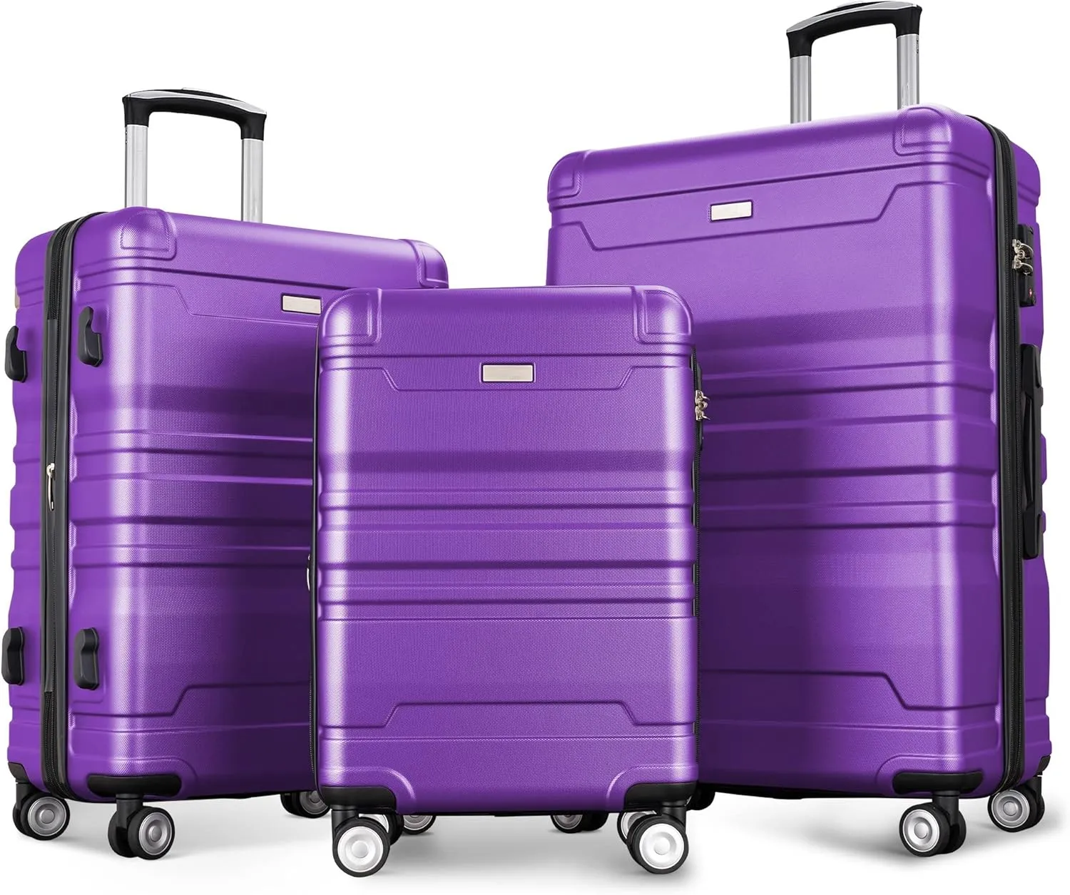 Expandable ABS Hardside Luggage Set, Lightweight & Durable 3-Piece Suitcase with Spinner Wheels, TSA Lock, 20'' 24'' 28'' Purple