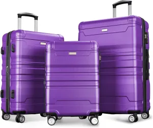 Expandable ABS Hardside Luggage Set, Lightweight & Durable 3-Piece Suitcase with Spinner Wheels, TSA Lock, 20'' 24'' 28'' Purple