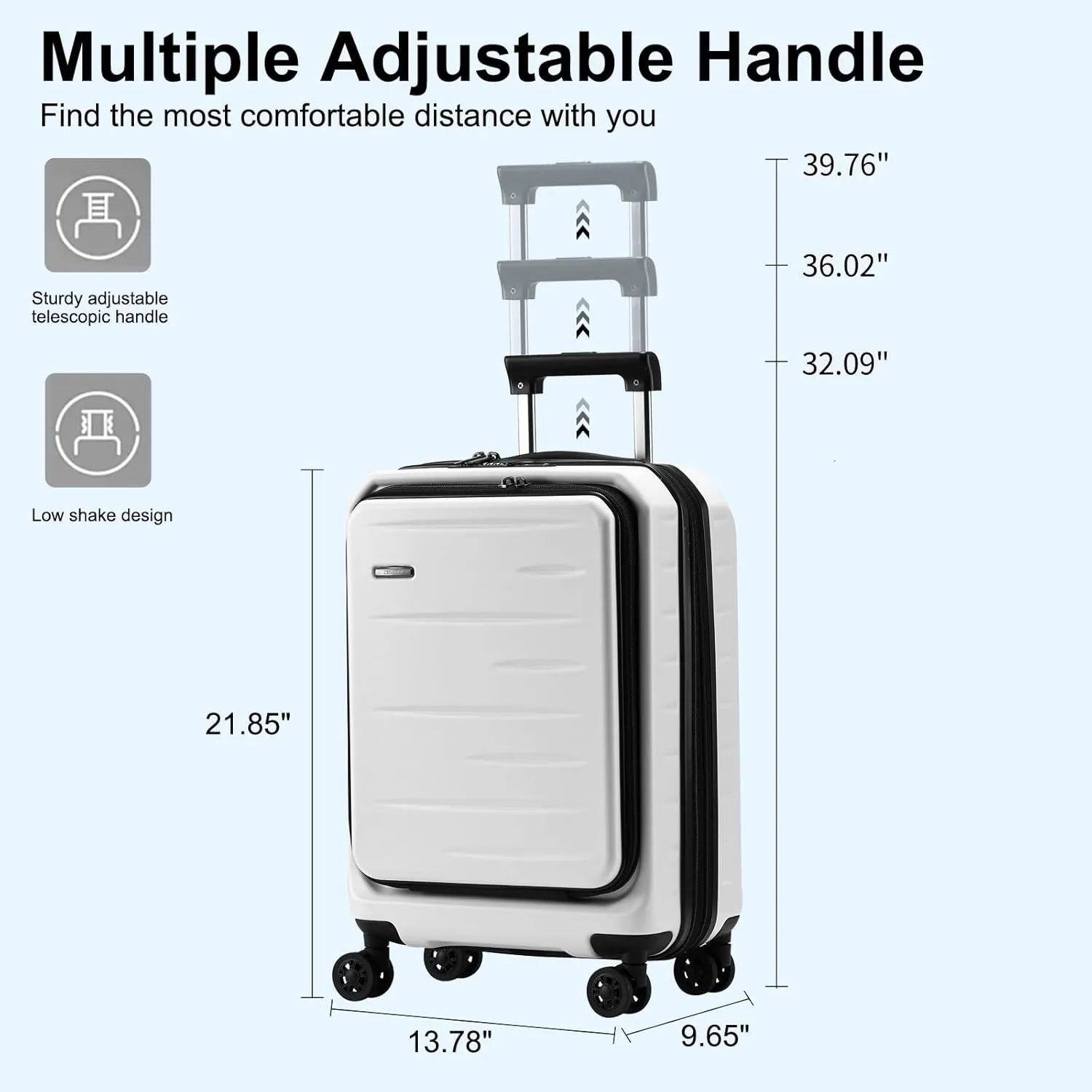 Expandable Carry On Luggage Airline Approved, 20 Inch Lightweight ABS PC Hard Shell Suitcases with Front Pocket, Spinner Wheels, TSA Lock (White, 1PC)
