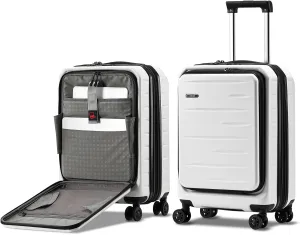 Expandable Carry On Luggage Airline Approved, 20 Inch Lightweight ABS PC Hard Shell Suitcases with Front Pocket, Spinner Wheels, TSA Lock (White, 1PC)