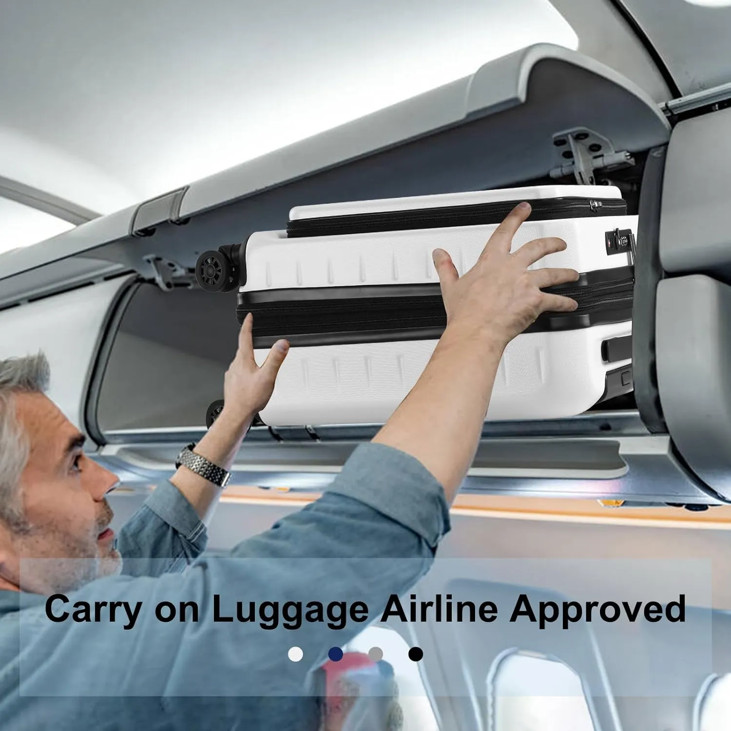 Expandable Carry On Luggage Airline Approved, 20 Inch Lightweight ABS PC Hard Shell Suitcases with Front Pocket, Spinner Wheels, TSA Lock (White, 1PC)