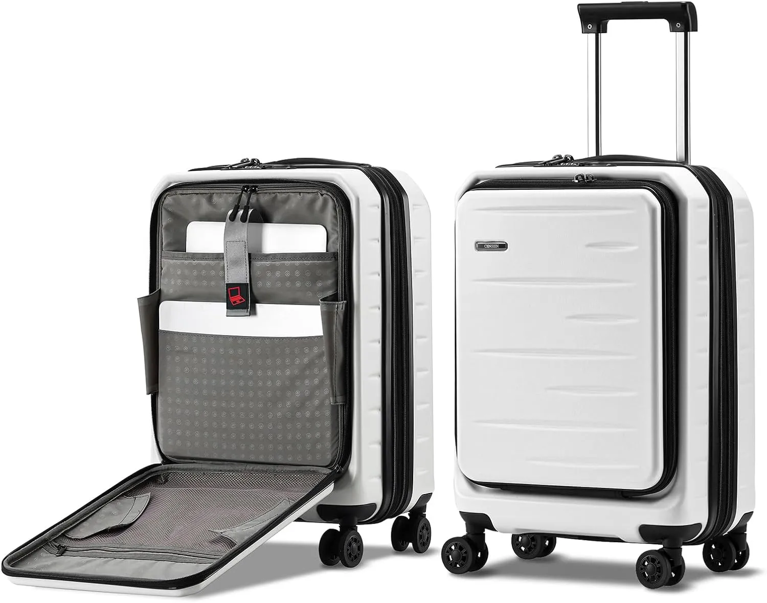 Expandable Carry On Luggage Airline Approved, 20 Inch Lightweight ABS PC Hard Shell Suitcases with Front Pocket, Spinner Wheels, TSA Lock (White, 1PC)