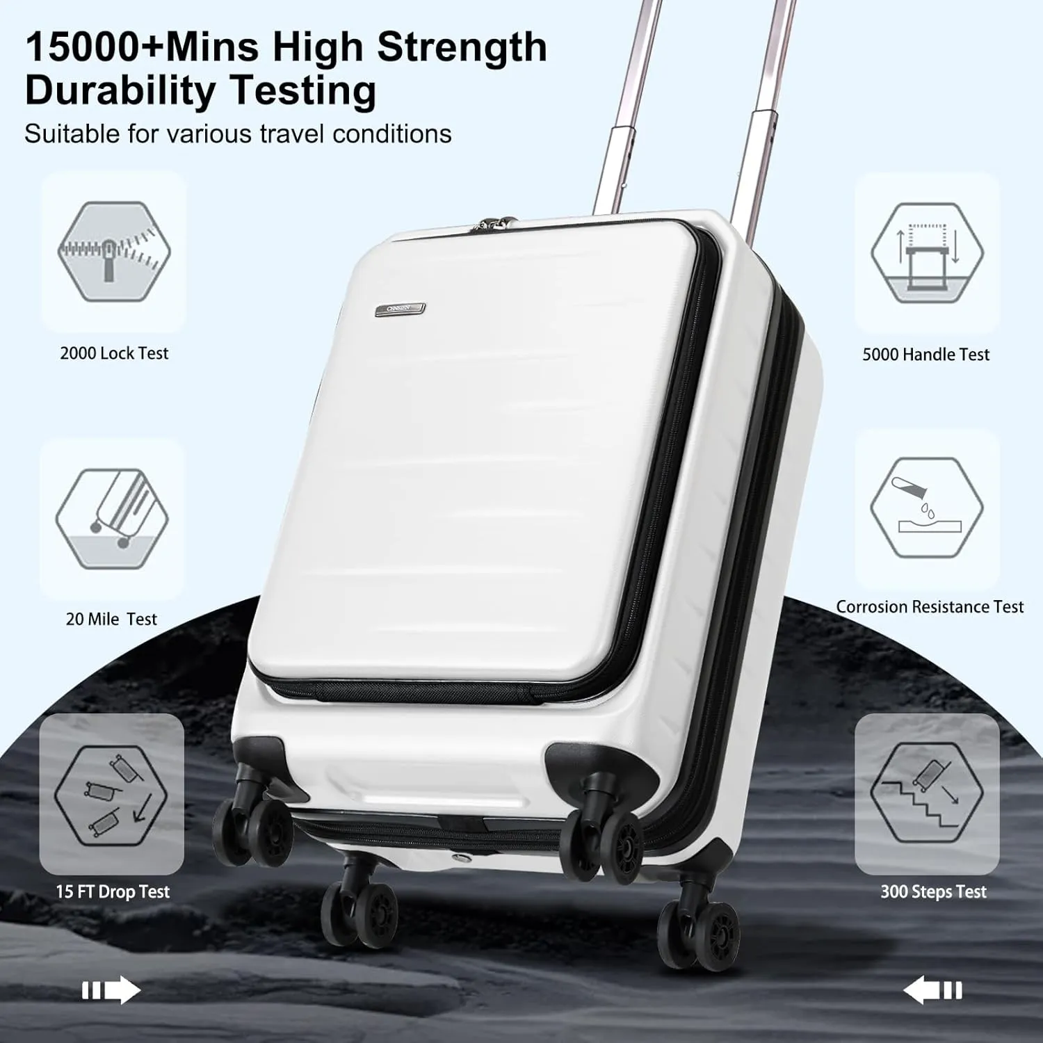 Expandable Carry On Luggage Airline Approved, 20 Inch Lightweight ABS PC Hard Shell Suitcases with Front Pocket, Spinner Wheels, TSA Lock (White, 1PC)