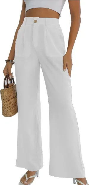 Fakanhui Women's Cotton Linen Wide Leg Pants High Elastic Waist Casual Business Work Trousers