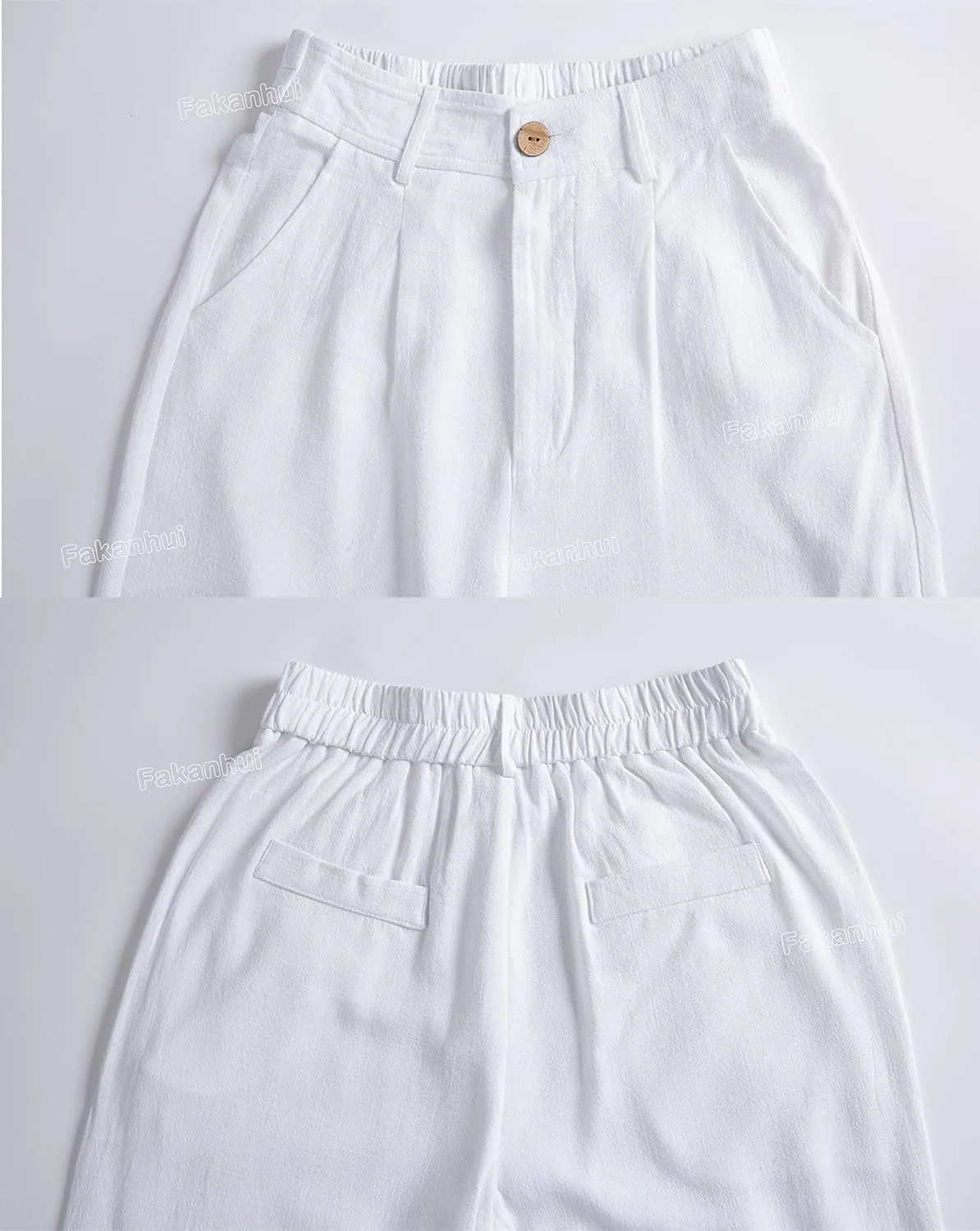 Fakanhui Women's Cotton Linen Wide Leg Pants High Elastic Waist Casual Business Work Trousers