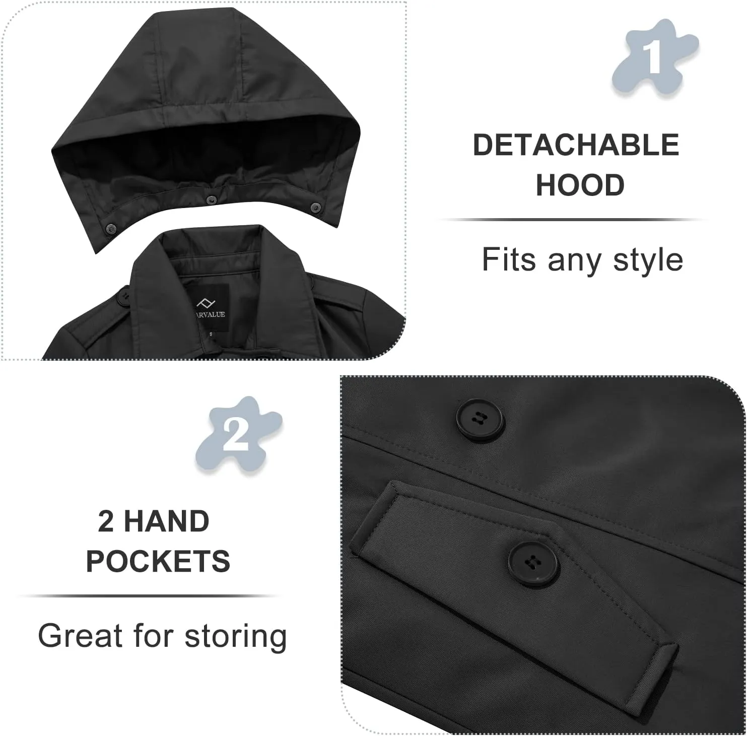 FARVALUE Women's Waterproof Trench Coat Winter Double Breasted Windbreaker Classic Belted Lapel Overcoat