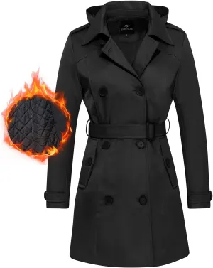 FARVALUE Women's Waterproof Trench Coat Winter Double Breasted Windbreaker Classic Belted Lapel Overcoat