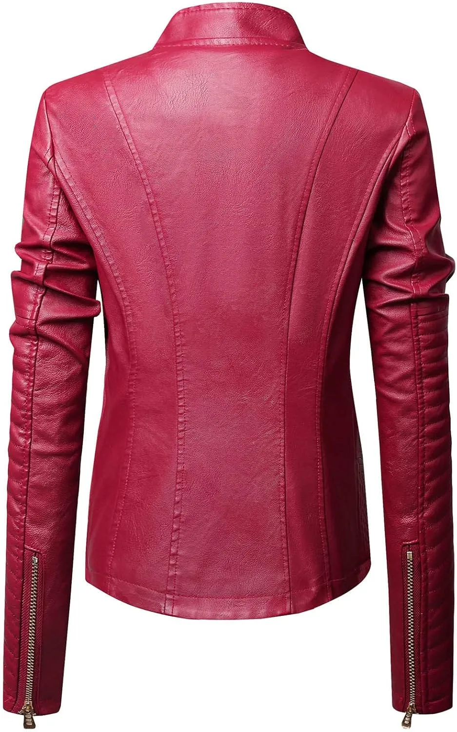 Faux Leather Jacket for Women Stand Collar Coat Short Slim Fit Jackets Zipper Outerwear Zip up Moto Bike Bomber Coats