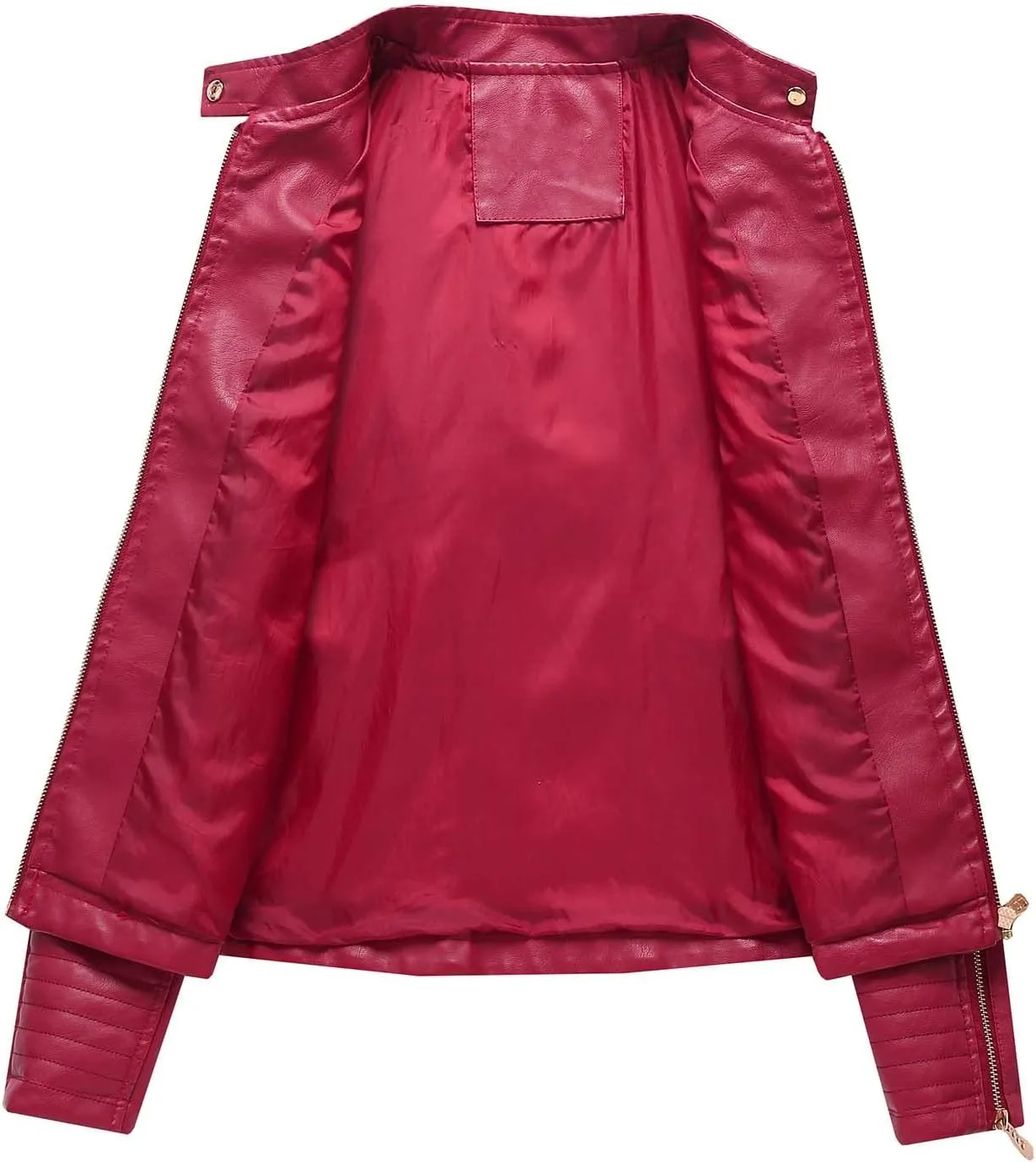 Faux Leather Jacket for Women Stand Collar Coat Short Slim Fit Jackets Zipper Outerwear Zip up Moto Bike Bomber Coats