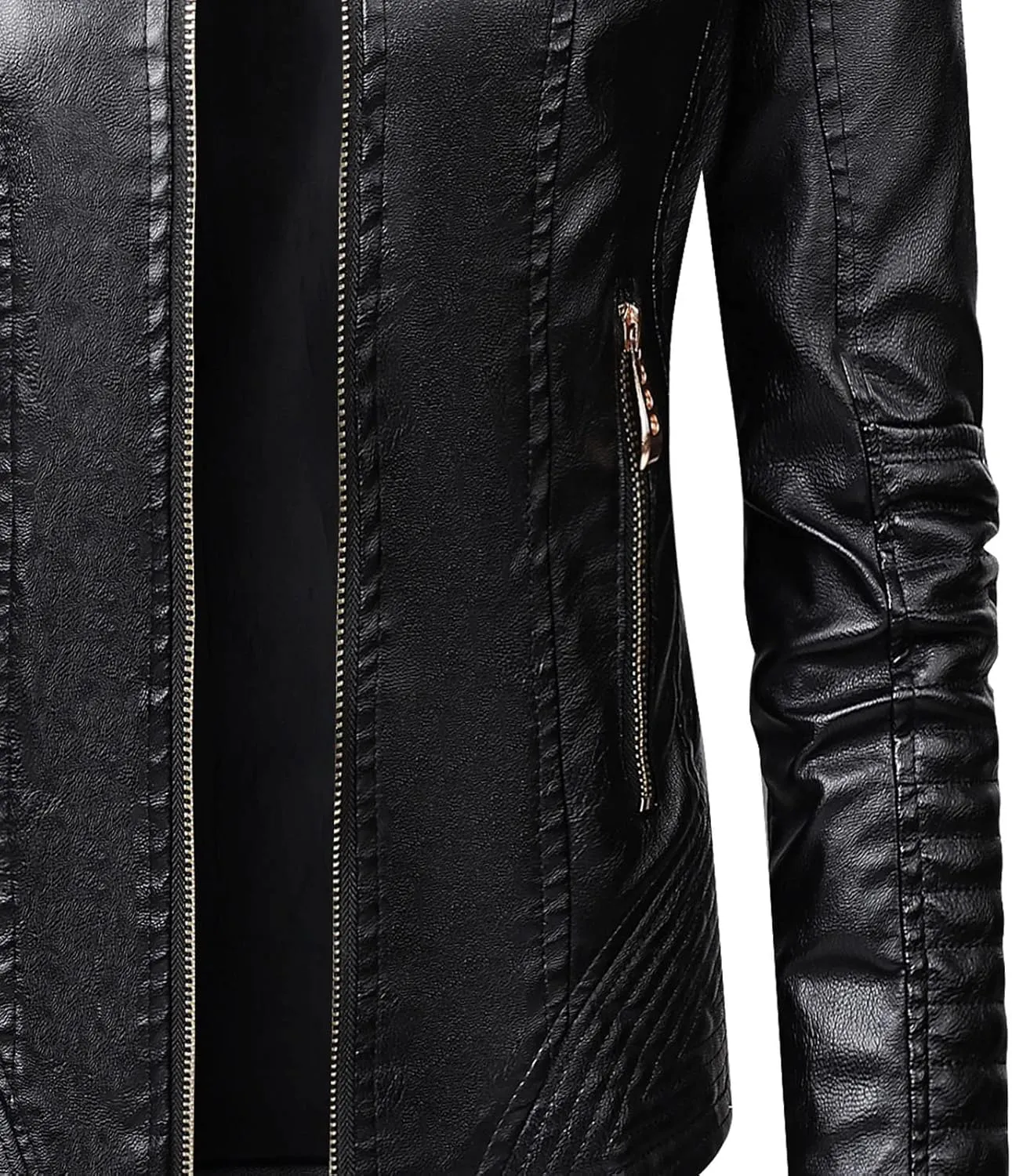 Faux Leather Jacket for Women Stand Collar Coat Short Slim Fit Jackets Zipper Outerwear Zip up Moto Bike Bomber Coats