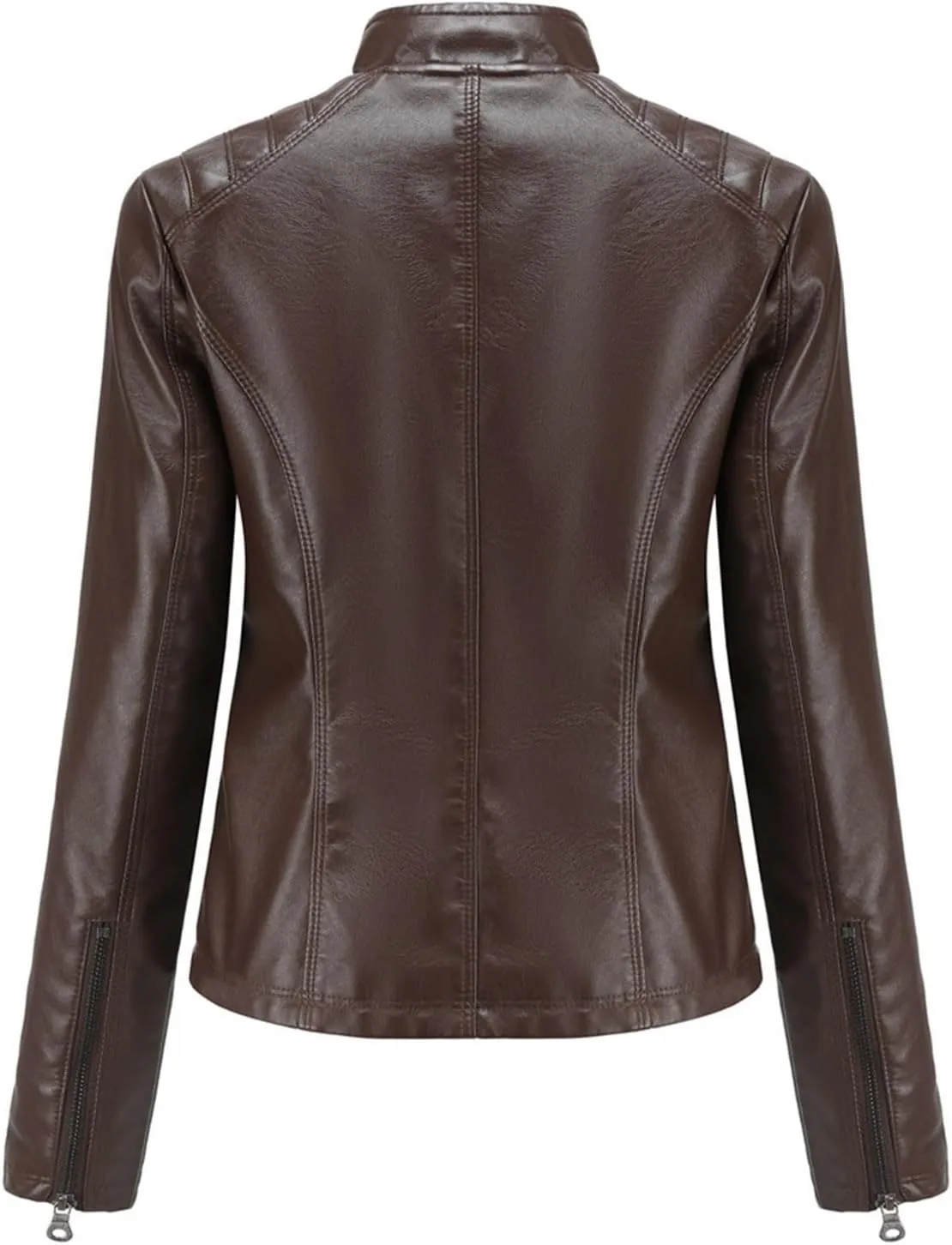 Faux Leather Jackets for Women UK PU Cropped Coats Full Zipper Stand Collar Tunics Windproof Waterproof Trench Coats