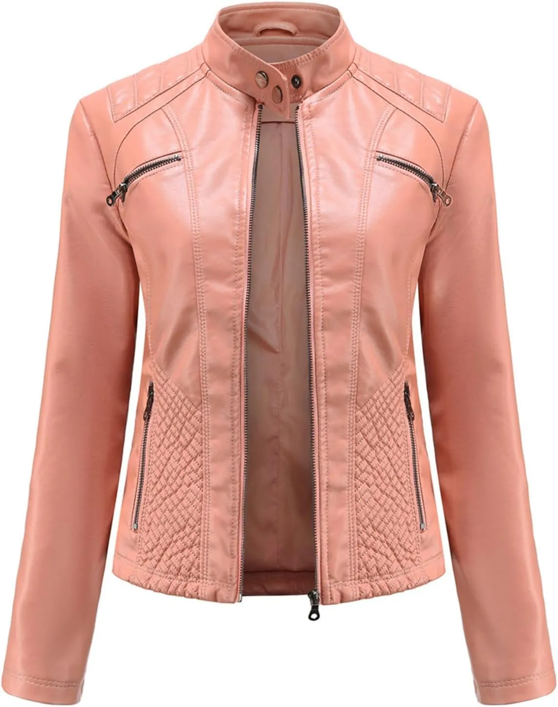 Faux Leather Jackets for Women UK PU Cropped Coats Full Zipper Stand Collar Tunics Windproof Waterproof Trench Coats
