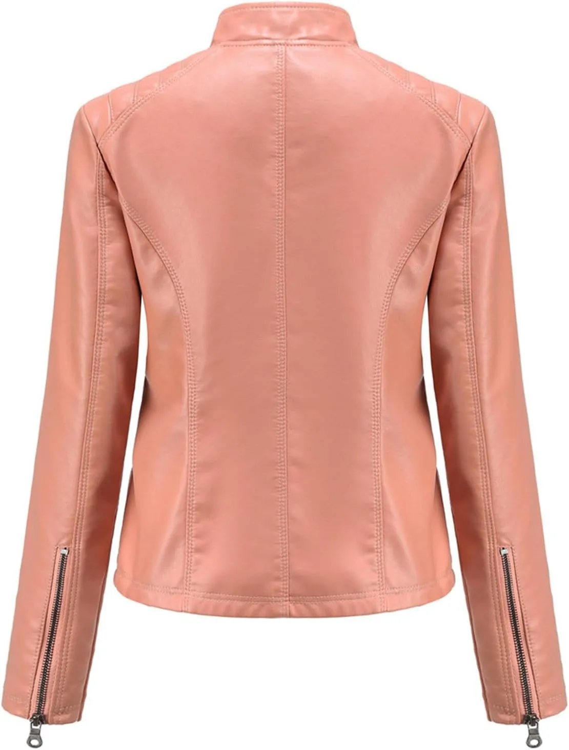 Faux Leather Jackets for Women UK PU Cropped Coats Full Zipper Stand Collar Tunics Windproof Waterproof Trench Coats