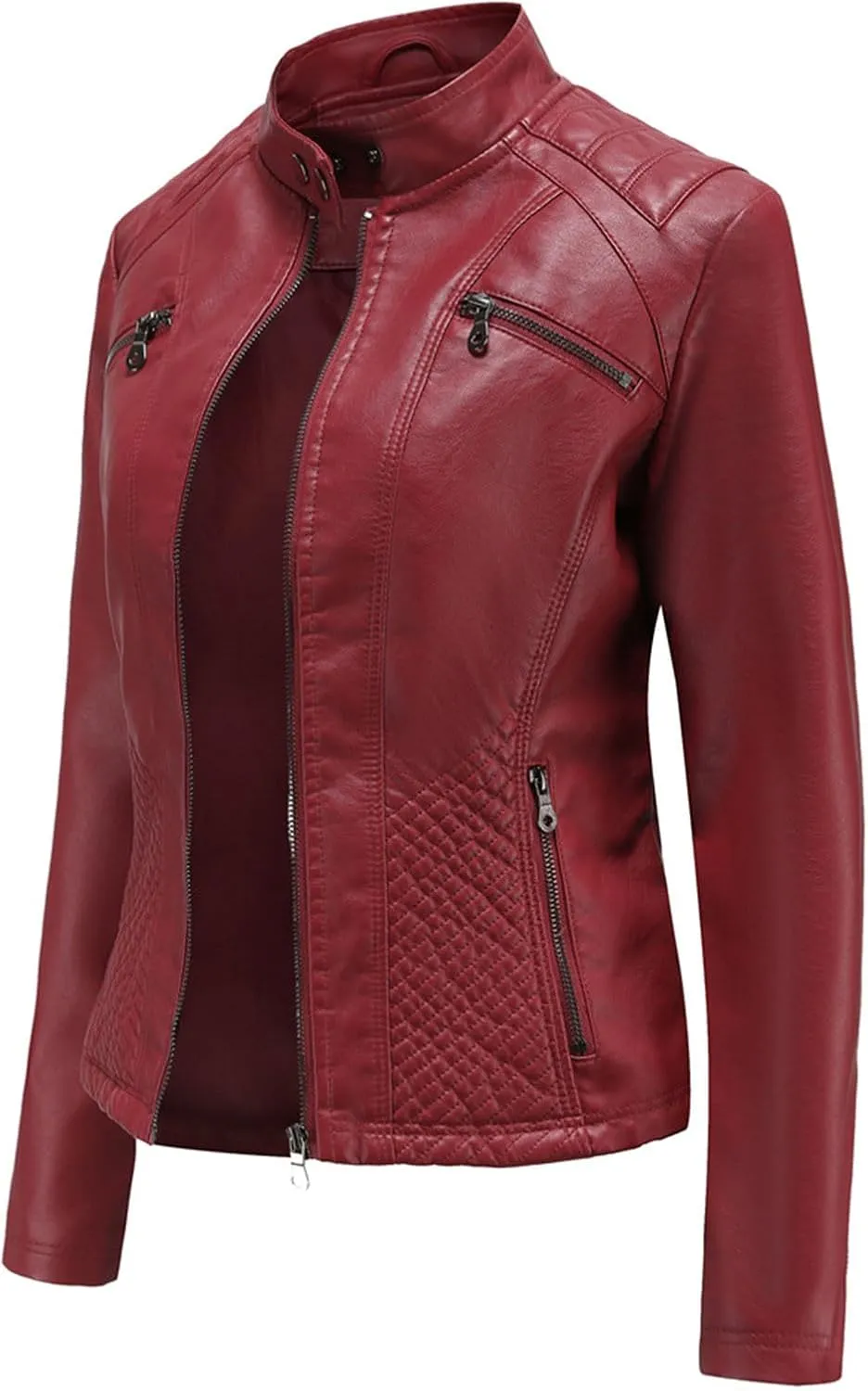 Faux Leather Jackets for Women UK PU Cropped Coats Full Zipper Stand Collar Tunics Windproof Waterproof Trench Coats