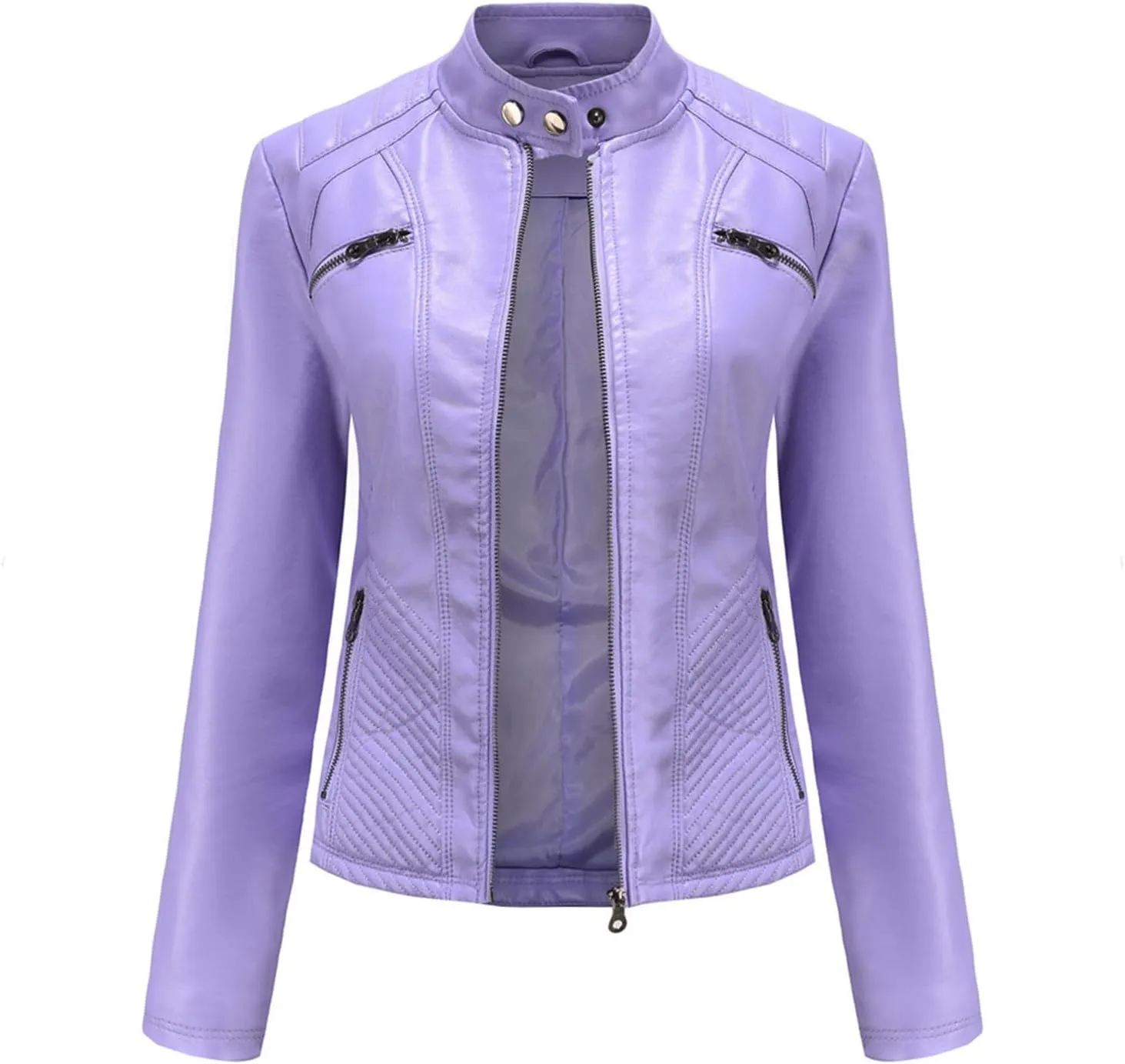 Faux Leather Jackets for Women UK PU Cropped Coats Full Zipper Stand Collar Tunics Windproof Waterproof Trench Coats