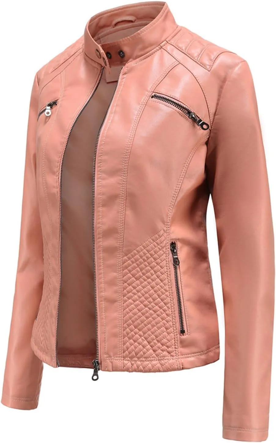 Faux Leather Jackets for Women UK PU Cropped Coats Full Zipper Stand Collar Tunics Windproof Waterproof Trench Coats