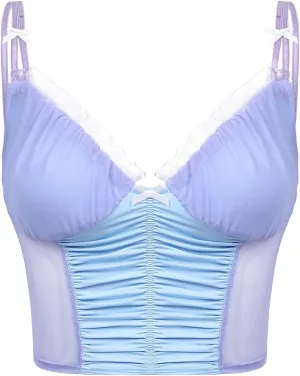 FEESHOW Women's Lace Patchwork V Neck Camisole Spaghetti Strap Crop Cami Tank Tops