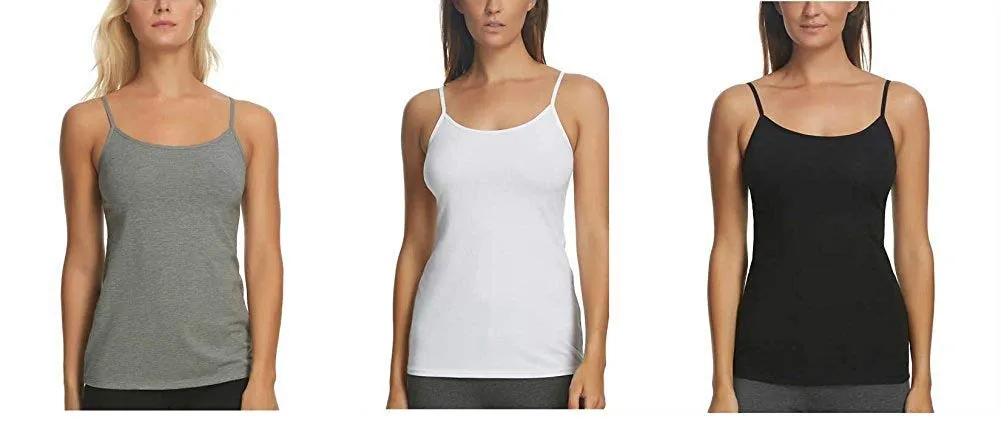 Felina Womens 3 Pack Cotton Stretch Camisole (Standard, Heather Grey/White/Black)