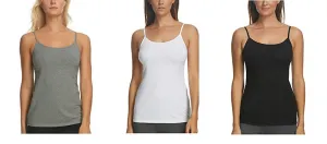 Felina Womens 3 Pack Cotton Stretch Camisole (Standard, Heather Grey/White/Black)