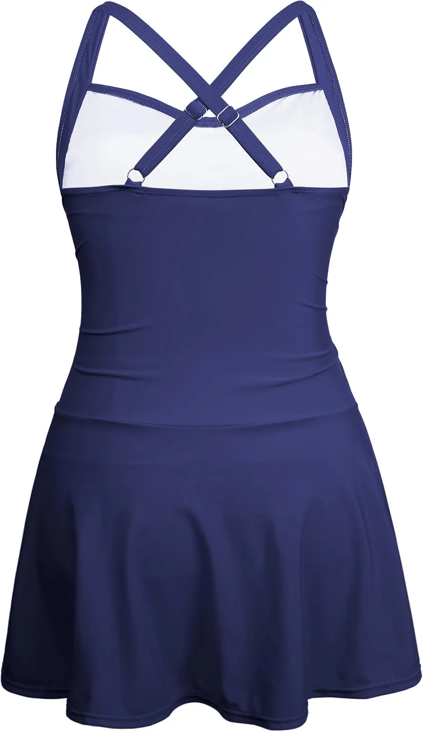 Firpearl Women's Tankini Swimsuit Tummy Control Two Piece Bathing Suits Flowy Swim Dress with Shorts 2025