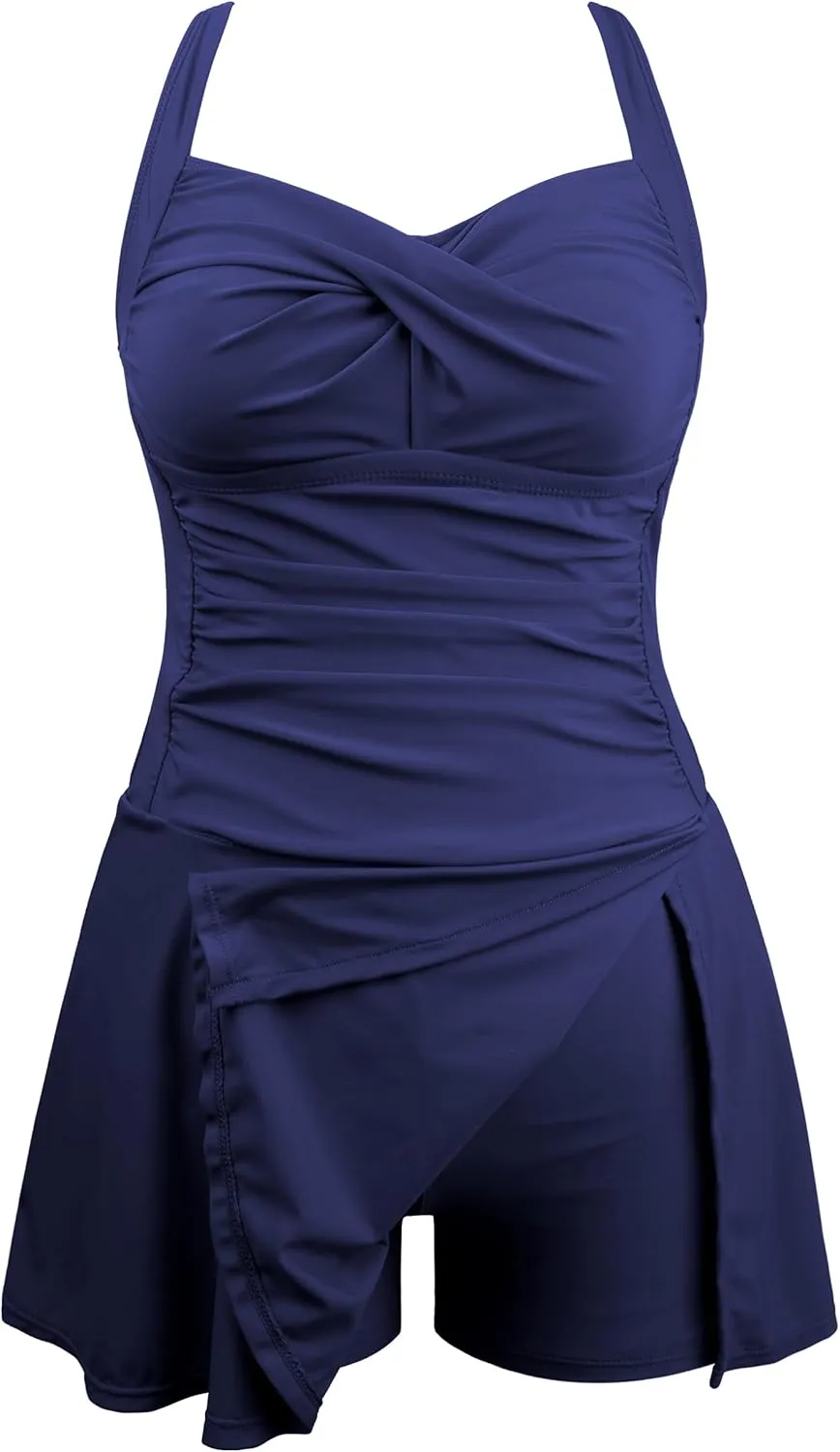 Firpearl Women's Tankini Swimsuit Tummy Control Two Piece Bathing Suits Flowy Swim Dress with Shorts 2025