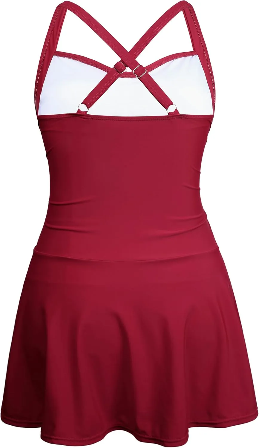 Firpearl Women's Tankini Swimsuit Tummy Control Two Piece Bathing Suits Flowy Swim Dress with Shorts 2025