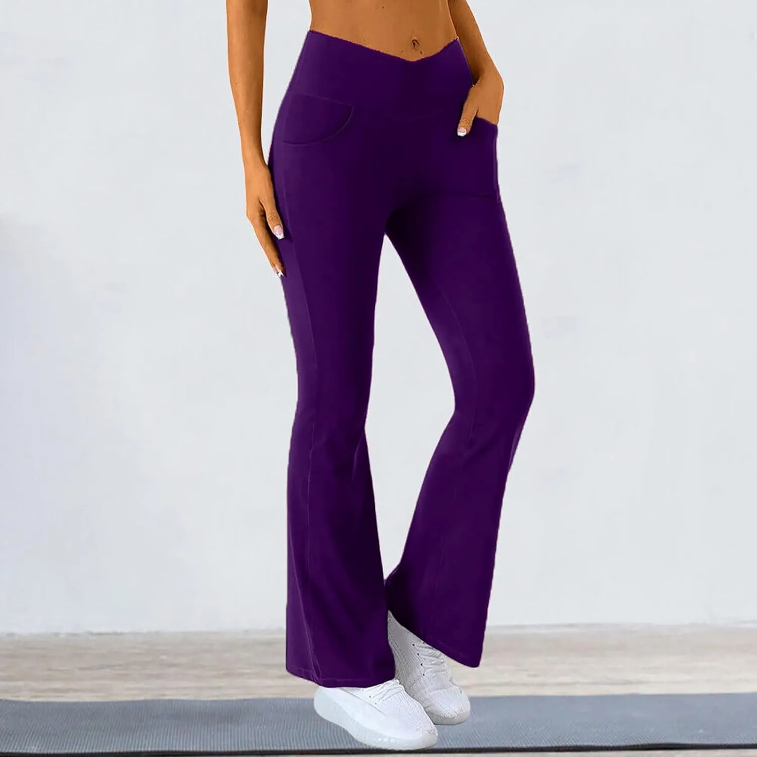 Flare Leggings for Women High Waisted Cross Waist Pants for Women with Pocket Palazzo High Waisted Yoga Pants