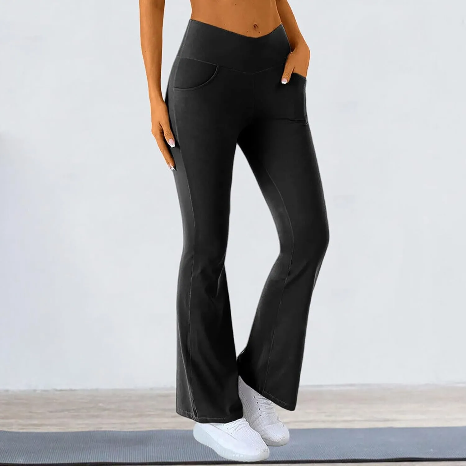 Flare Leggings for Women High Waisted Cross Waist Pants for Women with Pocket Palazzo High Waisted Yoga Pants