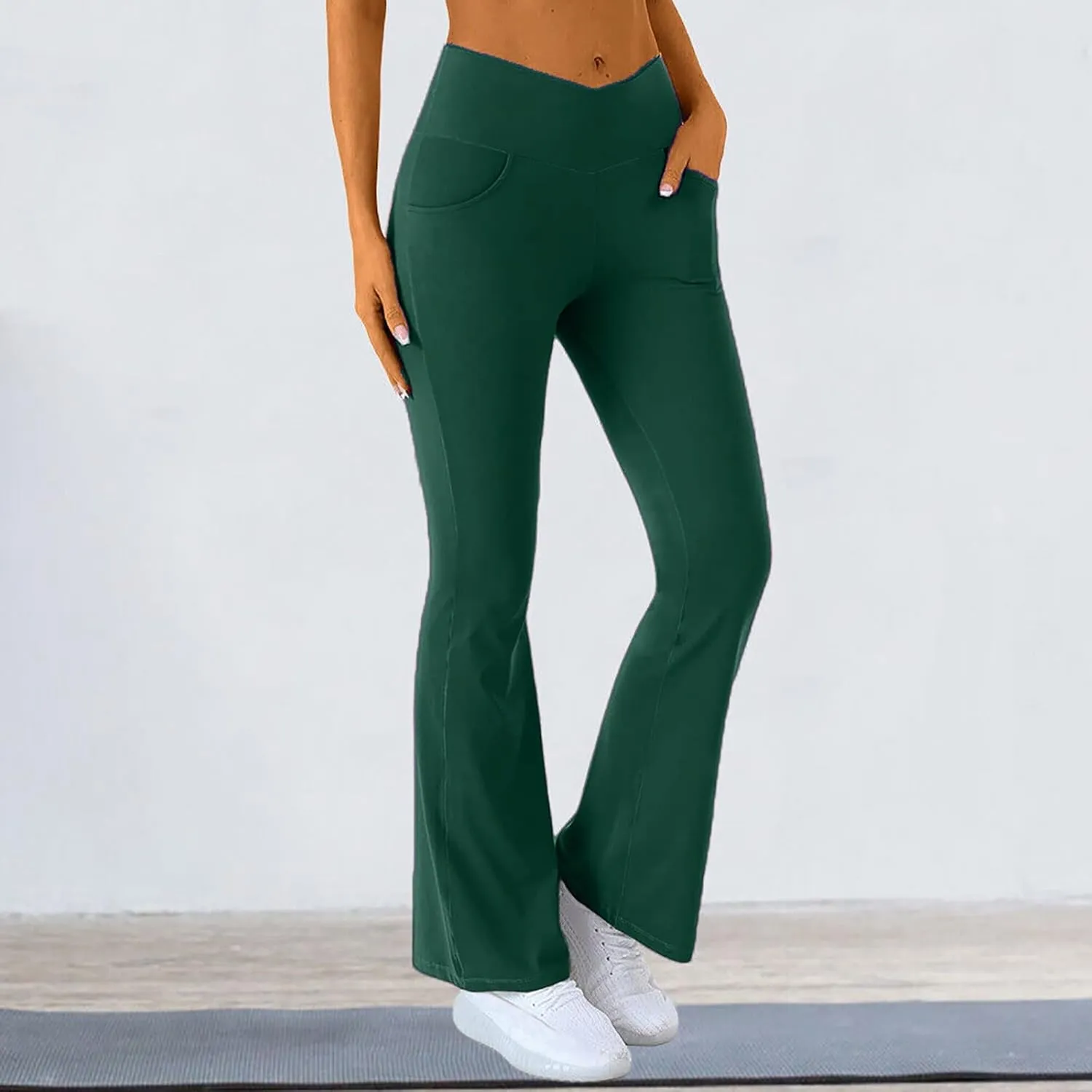 Flare Leggings for Women High Waisted Cross Waist Pants for Women with Pocket Palazzo High Waisted Yoga Pants