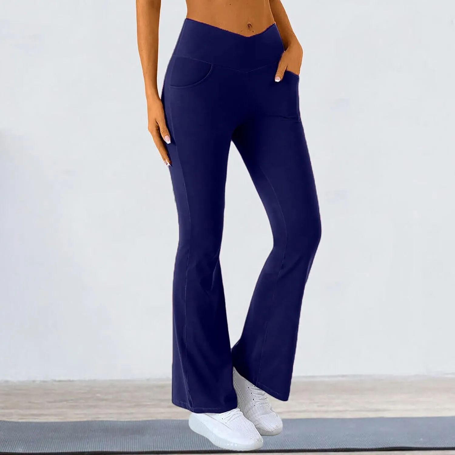 Flare Leggings for Women High Waisted Cross Waist Pants for Women with Pocket Palazzo High Waisted Yoga Pants