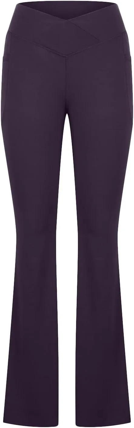 Flare Yoga Pants for Women V Neck High Waisted Tummy Control Pants Skinny Stretch Butt Lifting Pull on Pants with Pockets