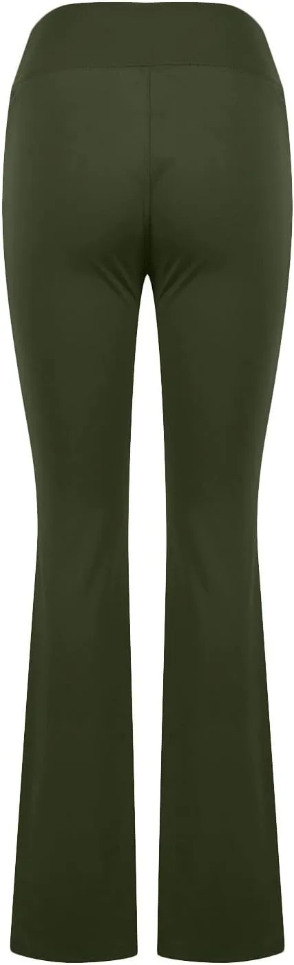 Flare Yoga Pants for Women V Neck High Waisted Tummy Control Pants Skinny Stretch Butt Lifting Pull on Pants with Pockets