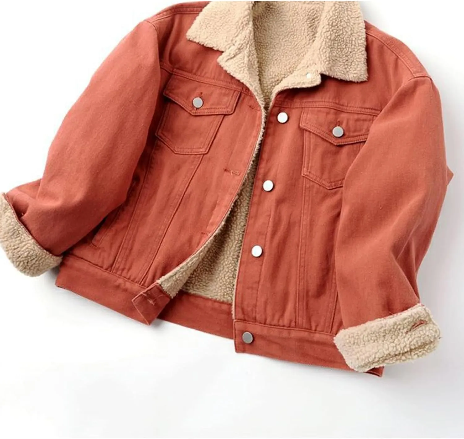 Fleece Denim Jackets for Women Winter Warm Sherpa Lined Jean Coat Tops Casual Long Sleeve Thicken Plush Jacket
