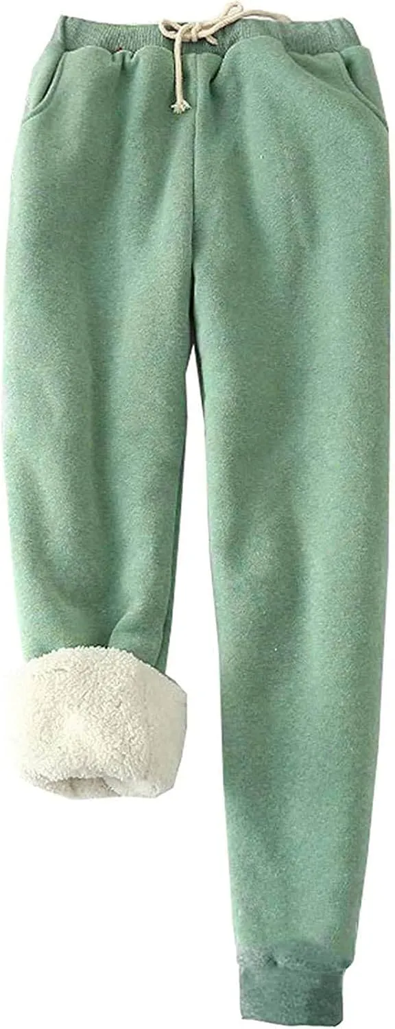 Fleece Lined Sweatpants Women Winter High Waist Drawstring Jogger Sweat Pants Elastic Waist Leggings Casual Trousers