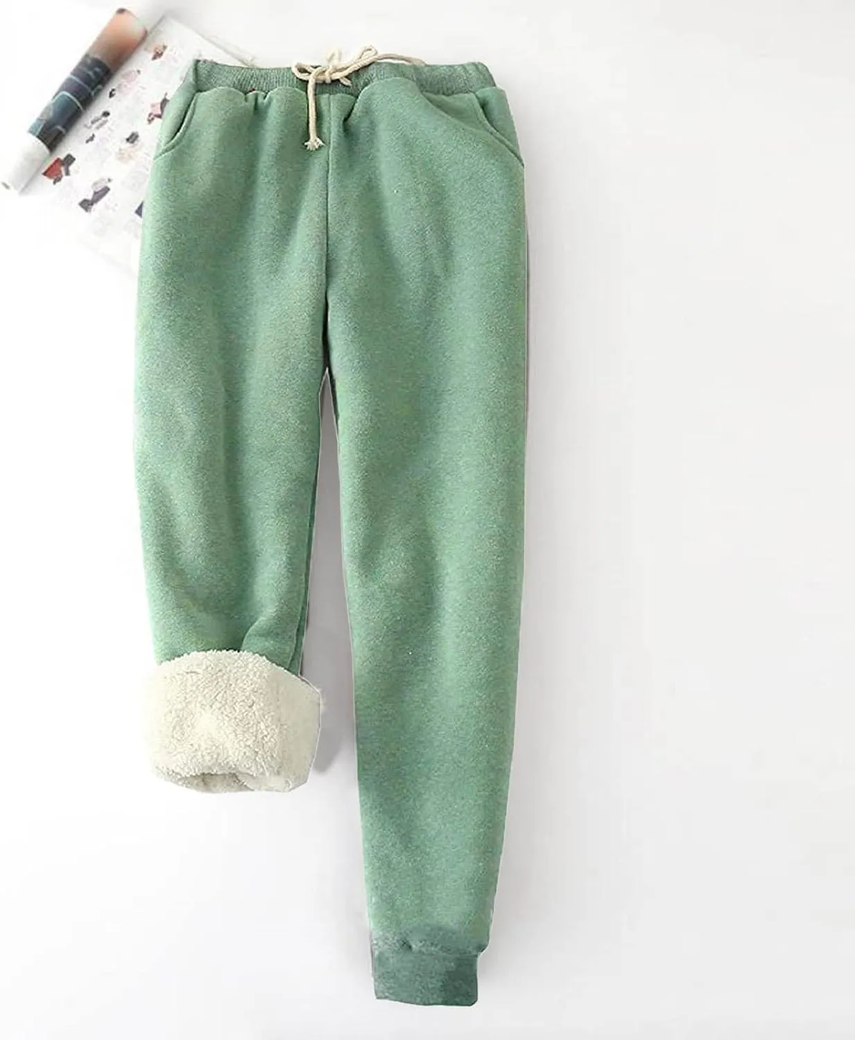Fleece Lined Sweatpants Women Winter High Waist Drawstring Jogger Sweat Pants Elastic Waist Leggings Casual Trousers