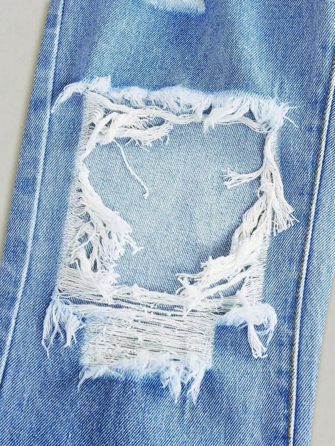 Floerns Girls Elastic Waist Distressed Ripped Straight Leg Denim Jeans