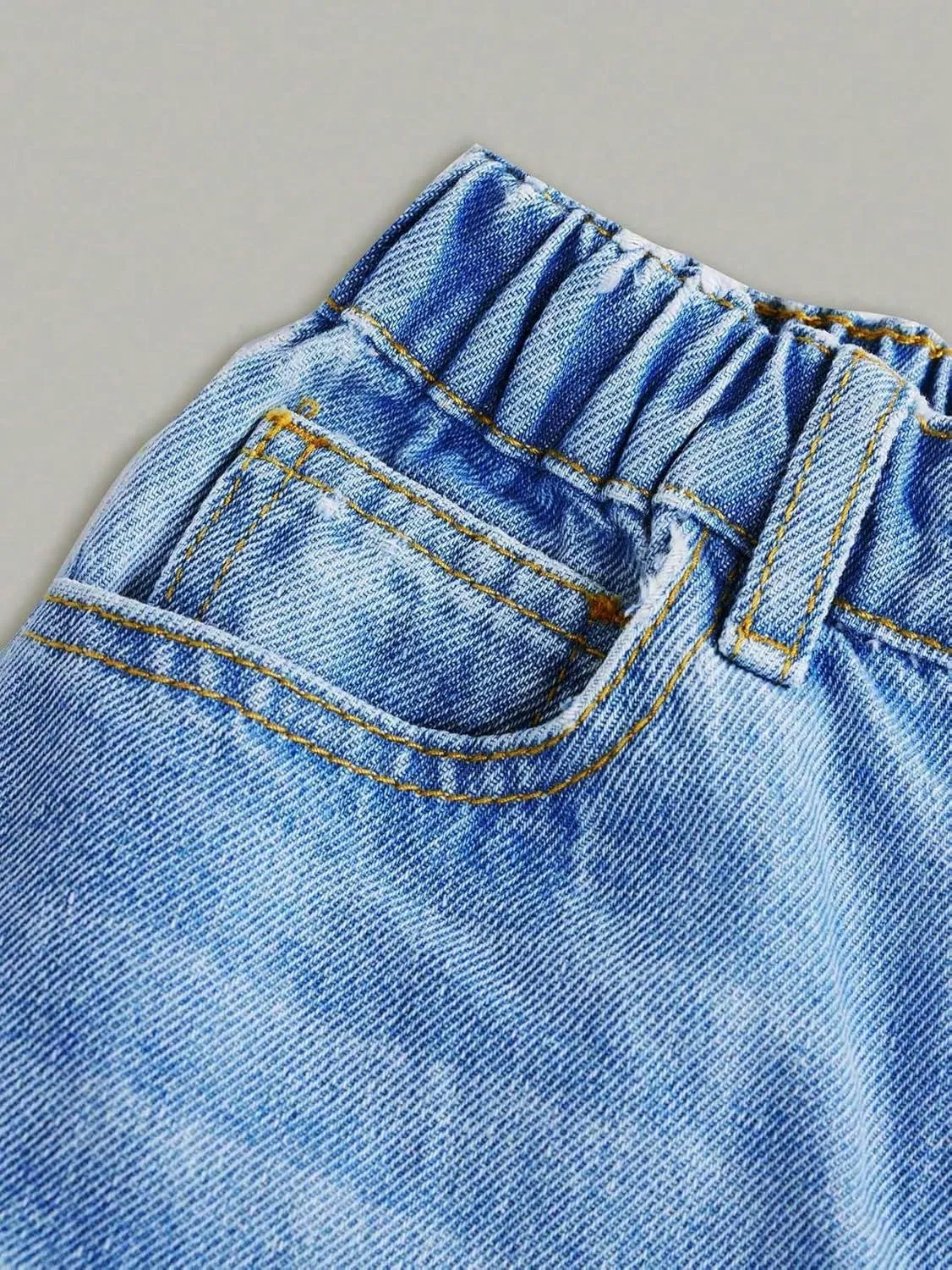 Floerns Girls Elastic Waist Distressed Ripped Straight Leg Denim Jeans