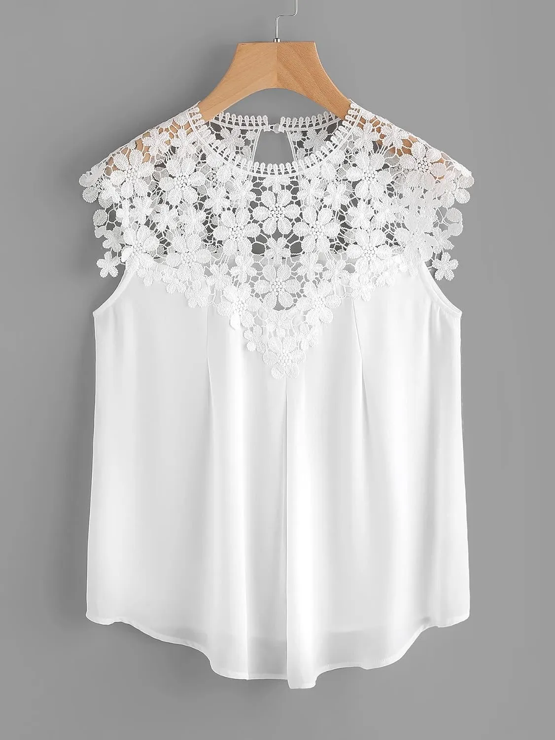 Floerns Women's Lace Neckline Sleeveless Chiffon Blouse Top